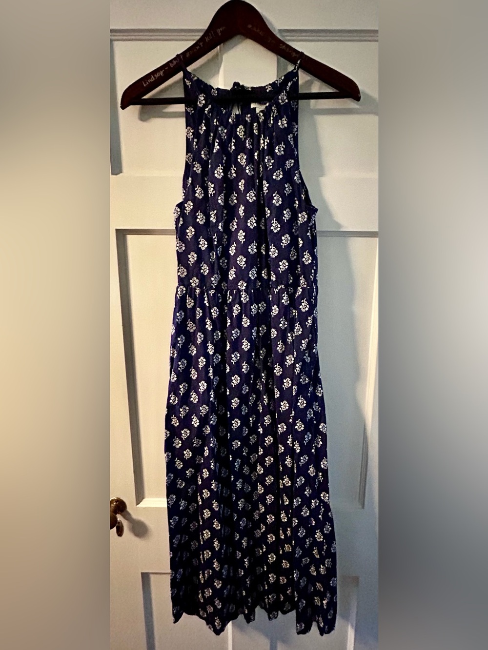 J. Crew Navy and White Floral Sleeveless Sundress